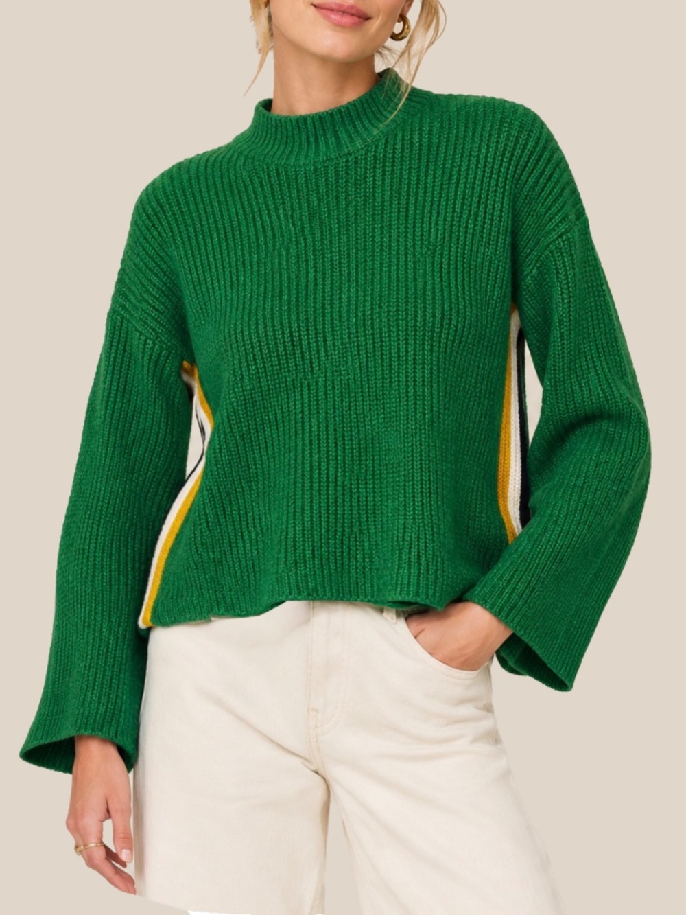 SAYLOR Shaker Sweater Kelly Green Stripes Sz S